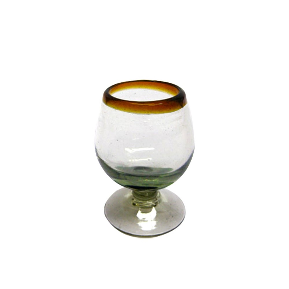 Wholesale Colored Rim Glassware / Amber Rim 4 oz Small Cognac Glasses  / This classy set of cognac glasses will compliment your blown glass collection and help you enjoy your favourite liquor.